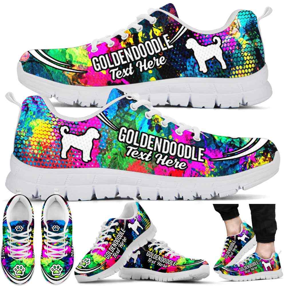 SS-U-Dog-Watercolor02NaSportline10a-GolDoo-10@undefined-Goldendoodle Dog Lovers Watercolor Sneakers Gym Running Shoes Gift Women Men. Dog Mom Dog Dad Custom Shoes.