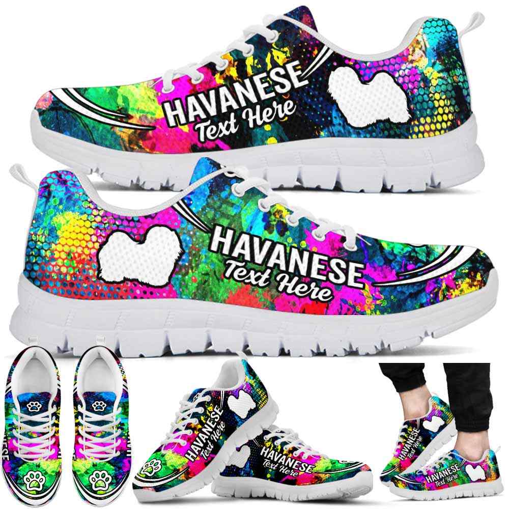 SS-U-Dog-Watercolor02NaSportline10a-Hava-14@undefined-Havanese Dog Lovers Watercolor Sneakers Gym Running Shoes Gift Women Men. Dog Mom Dog Dad Custom Shoes.