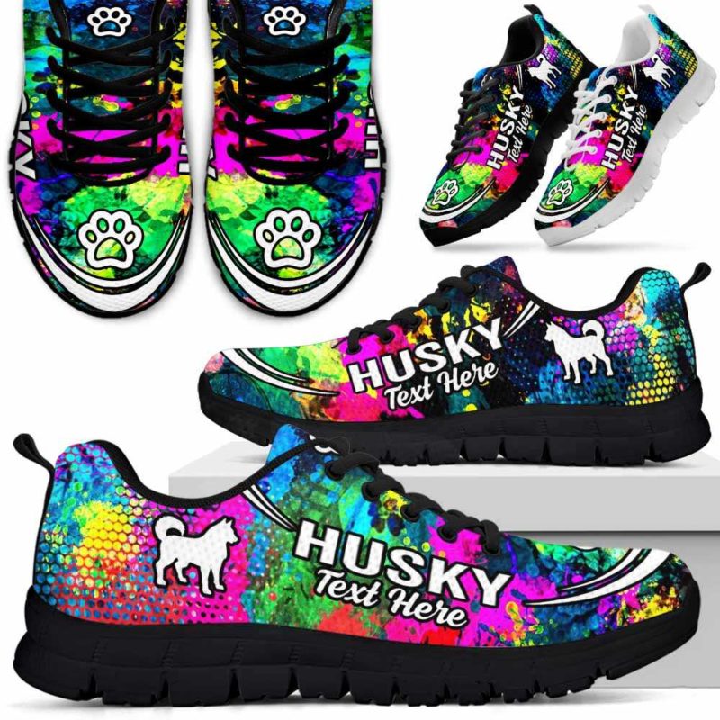 SS-U-Dog-Watercolor02NaSportline10a-Husky-16@undefined-Husky Dog Lovers Watercolor Sneakers Gym Running Shoes Gift Women Men. Dog Mom Dog Dad Custom Shoes.
