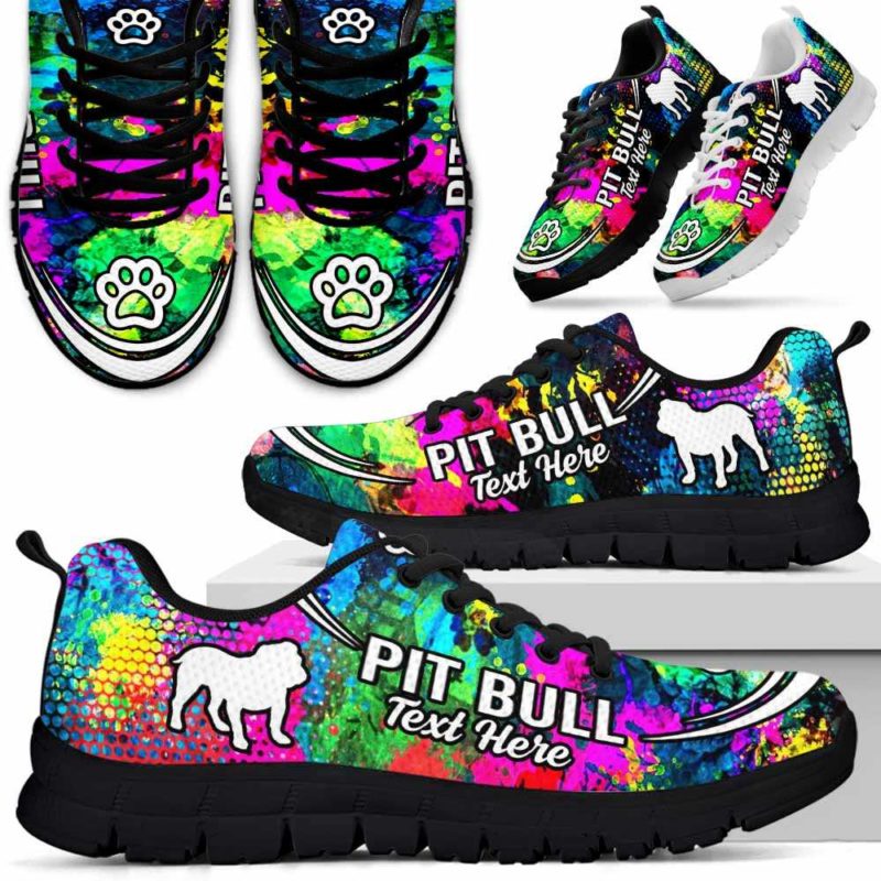 SS-U-Dog-Watercolor02NaSportline10a-PBul-26@undefined-Pit Bull Dog Lovers Watercolor Sneakers Gym Running Shoes Gift Women Men. Dog Mom Dog Dad Custom Shoes.