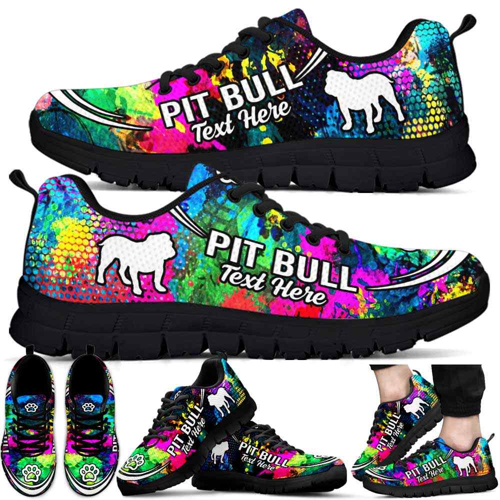 SS-U-Dog-Watercolor02NaSportline10a-PBul-26@undefined-Pit Bull Dog Lovers Watercolor Sneakers Gym Running Shoes Gift Women Men. Dog Mom Dog Dad Custom Shoes.
