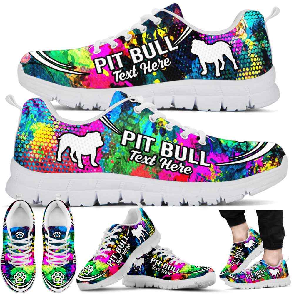 SS-U-Dog-Watercolor02NaSportline10a-PBul-26@undefined-Pit Bull Dog Lovers Watercolor Sneakers Gym Running Shoes Gift Women Men. Dog Mom Dog Dad Custom Shoes.
