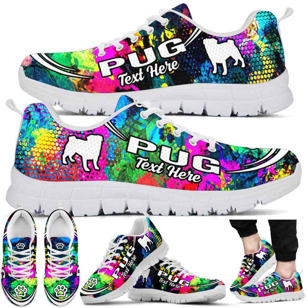 SS-U-Dog-Watercolor02NaSportline10a-Pug-19@undefined-Pug Dog Lovers Watercolor Sneakers Gym Running Shoes Gift Women Men. Dog Mom Dog Dad Custom Shoes.