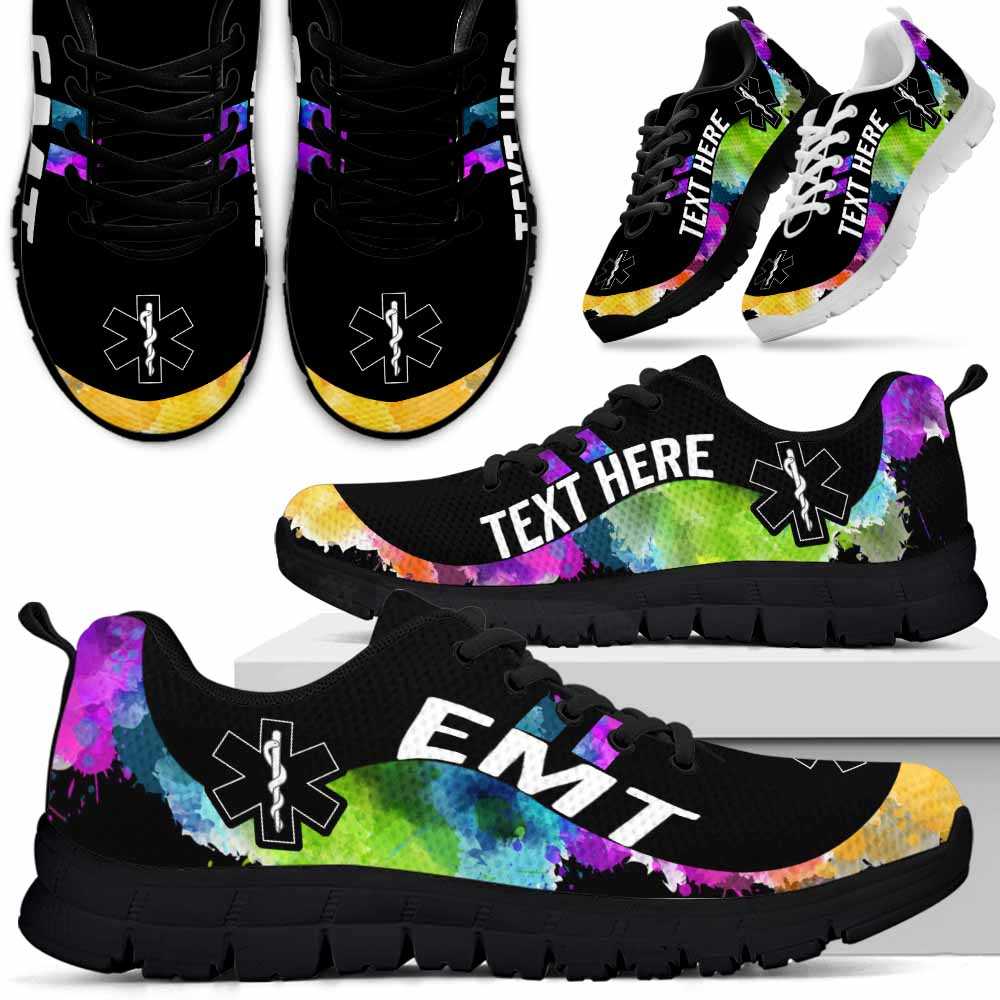 SS-U-Nurse-Watercolor01NaSportline9-EMT-4@undefined-Emt Emergency Medical Technician Watercolor Sneakers Gym Running Shoes Gift Women Men. Custom Shoes.