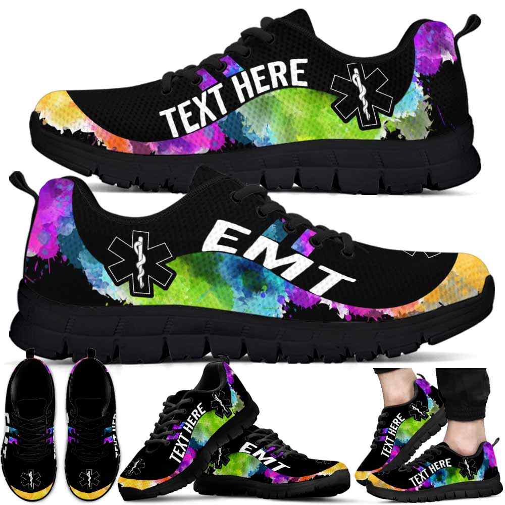 SS-U-Nurse-Watercolor01NaSportline9-EMT-4@undefined-Emt Emergency Medical Technician Watercolor Sneakers Gym Running Shoes Gift Women Men. Custom Shoes.