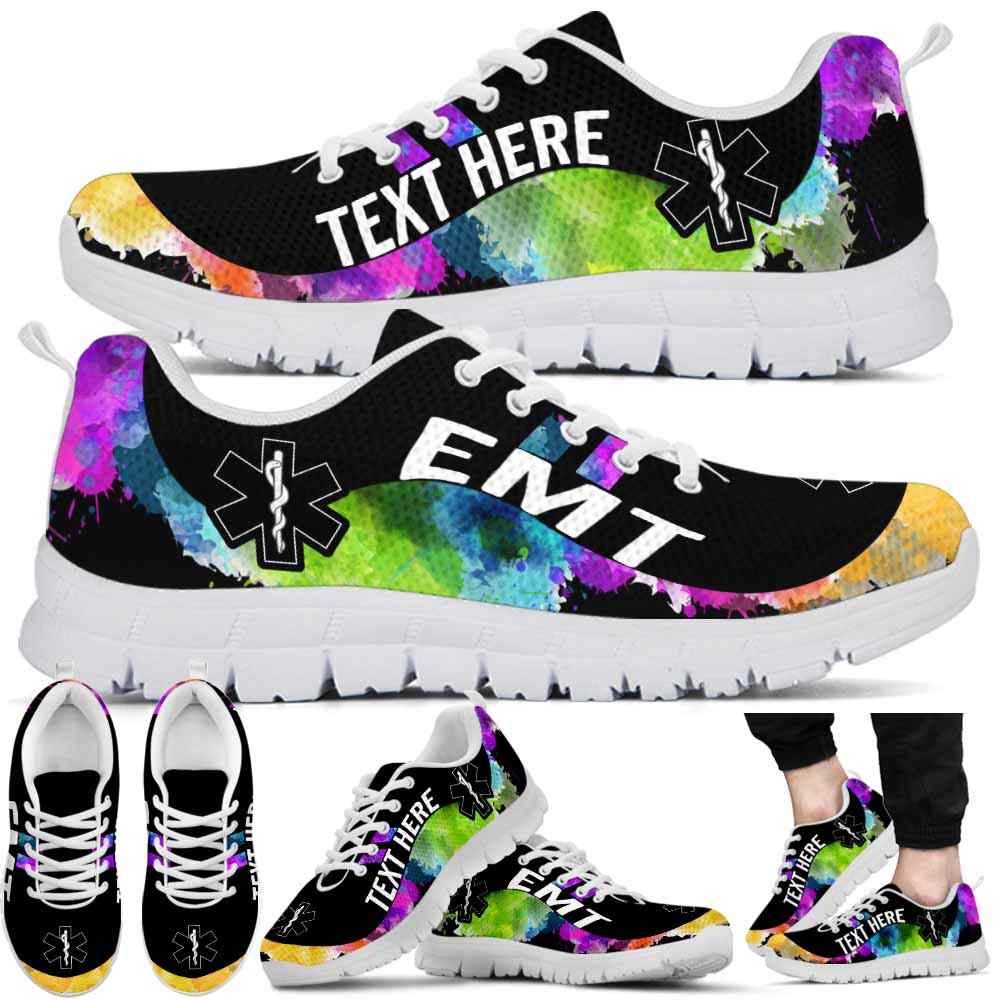 SS-U-Nurse-Watercolor01NaSportline9-EMT-4@undefined-Emt Emergency Medical Technician Watercolor Sneakers Gym Running Shoes Gift Women Men. Custom Shoes.