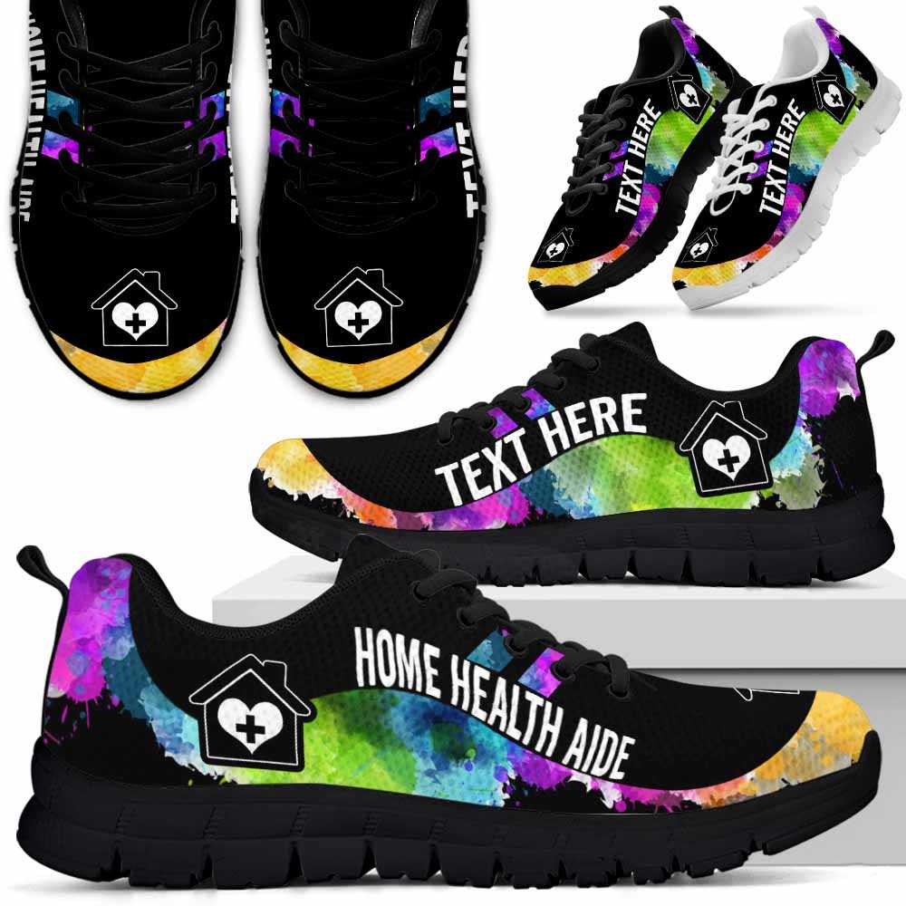 SS-U-Nurse-Watercolor01NaSportline9-HHAid-5@undefined-Home Health Aide Watercolor Sneakers Gym Running Shoes Gift Women Men. Custom Shoes.