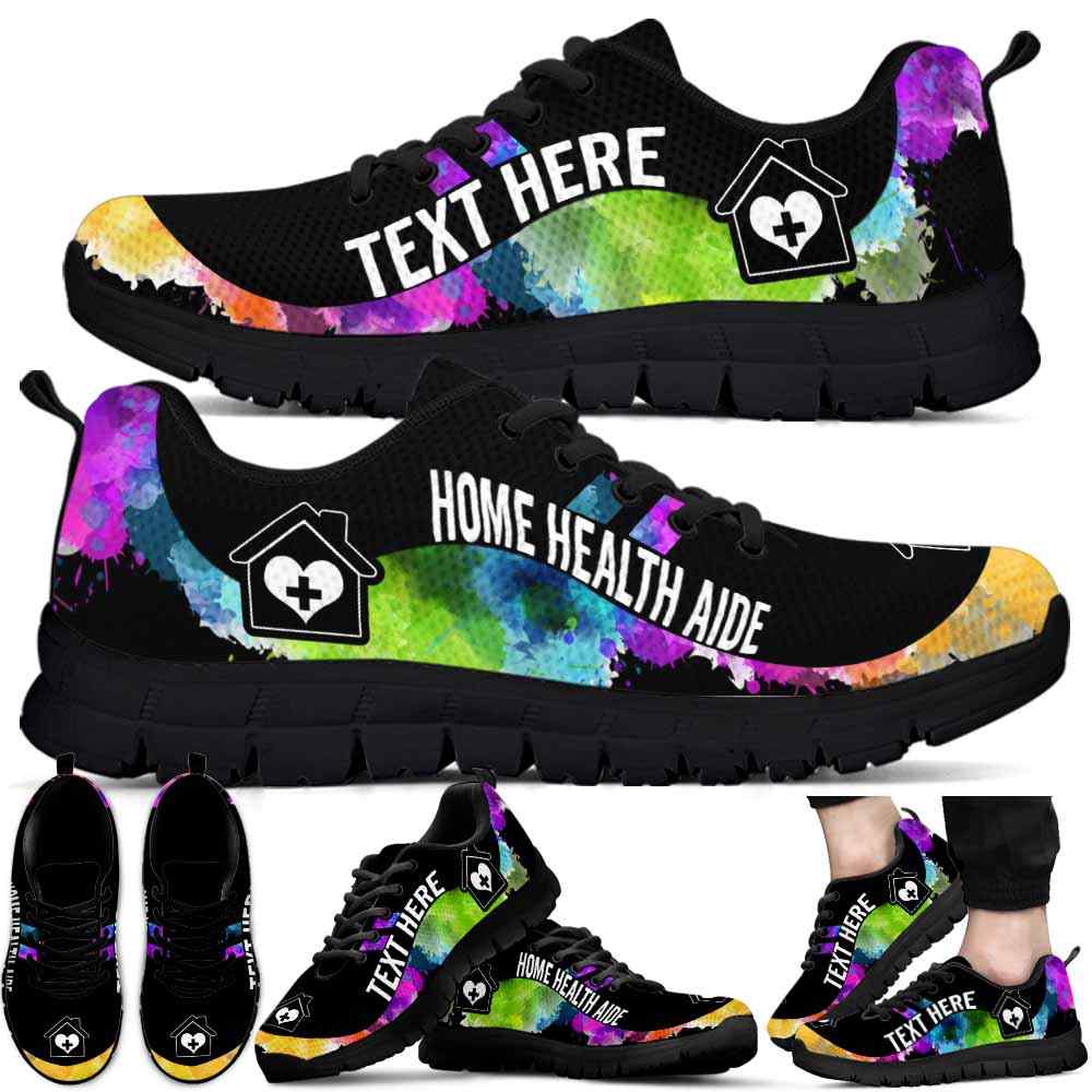 SS-U-Nurse-Watercolor01NaSportline9-HHAid-5@undefined-Home Health Aide Watercolor Sneakers Gym Running Shoes Gift Women Men. Custom Shoes.