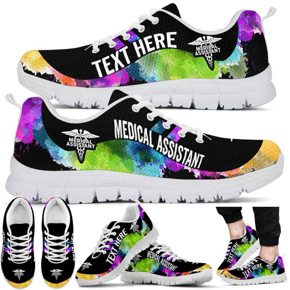 SS-U-Nurse-Watercolor01NaSportline9-MedAss-10@undefined-Medical Assistant Watercolor Sneakers Gym Running Shoes Gift Women Men. Custom Shoes.