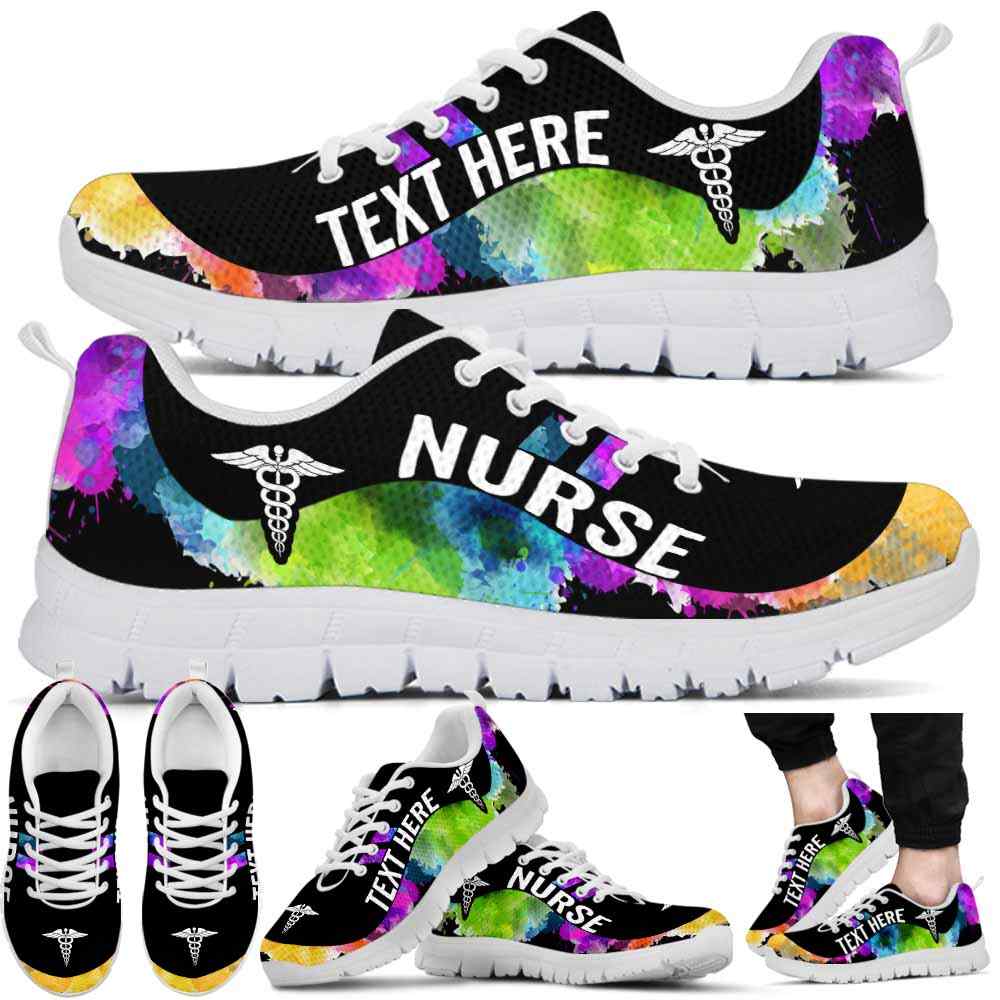 SS-U-Nurse-Watercolor01NaSportline9-Nurse-12@undefined-Nurse Watercolor Sneakers Gym Running Shoes Gift Women Men. Custom Shoes.