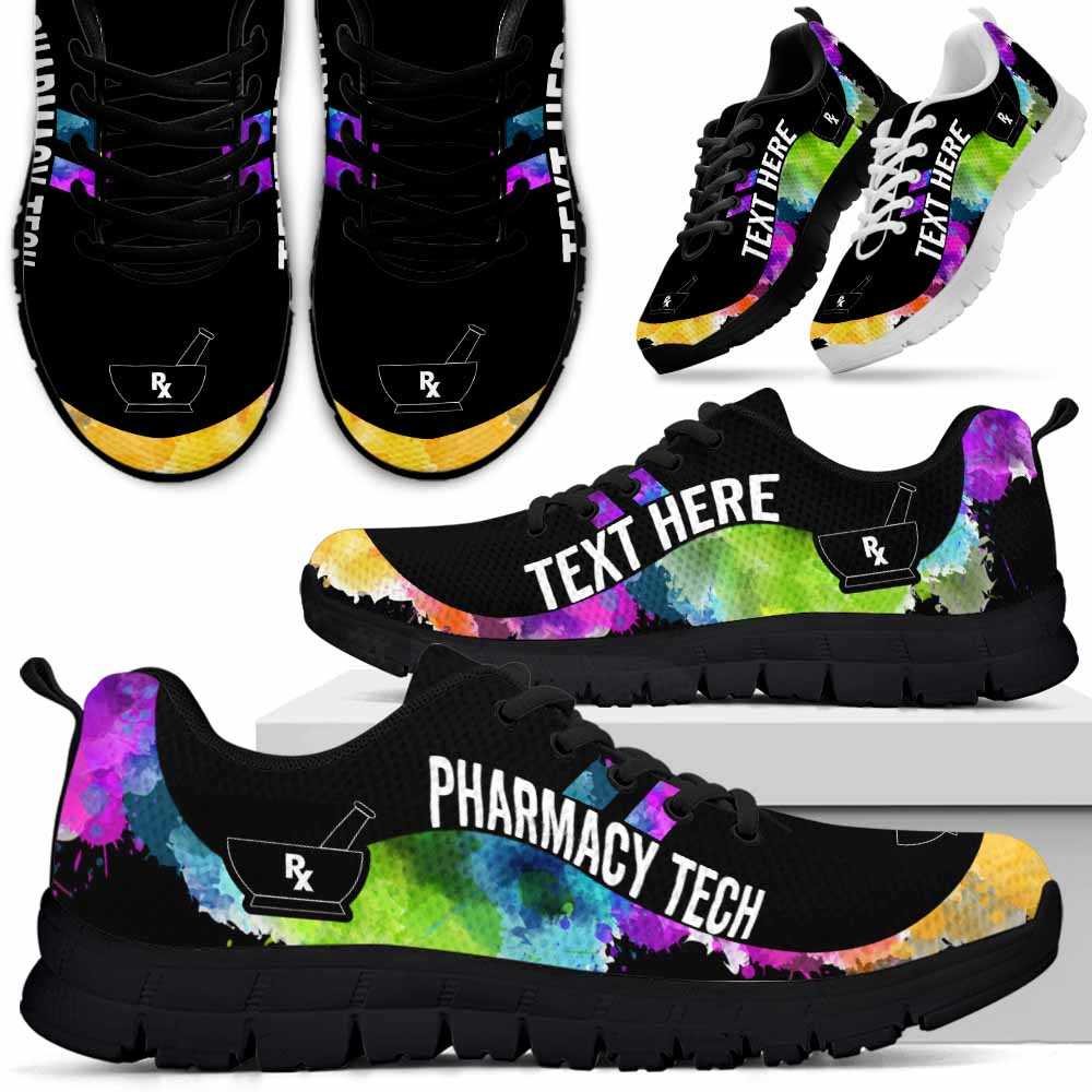 SS-U-Nurse-Watercolor01NaSportline9-PhmaTec-18@undefined-Pharmacy Tech Pharmacy Technician Watercolor Sneakers Gym Running Shoes Gift Women Men. Custom Shoes.