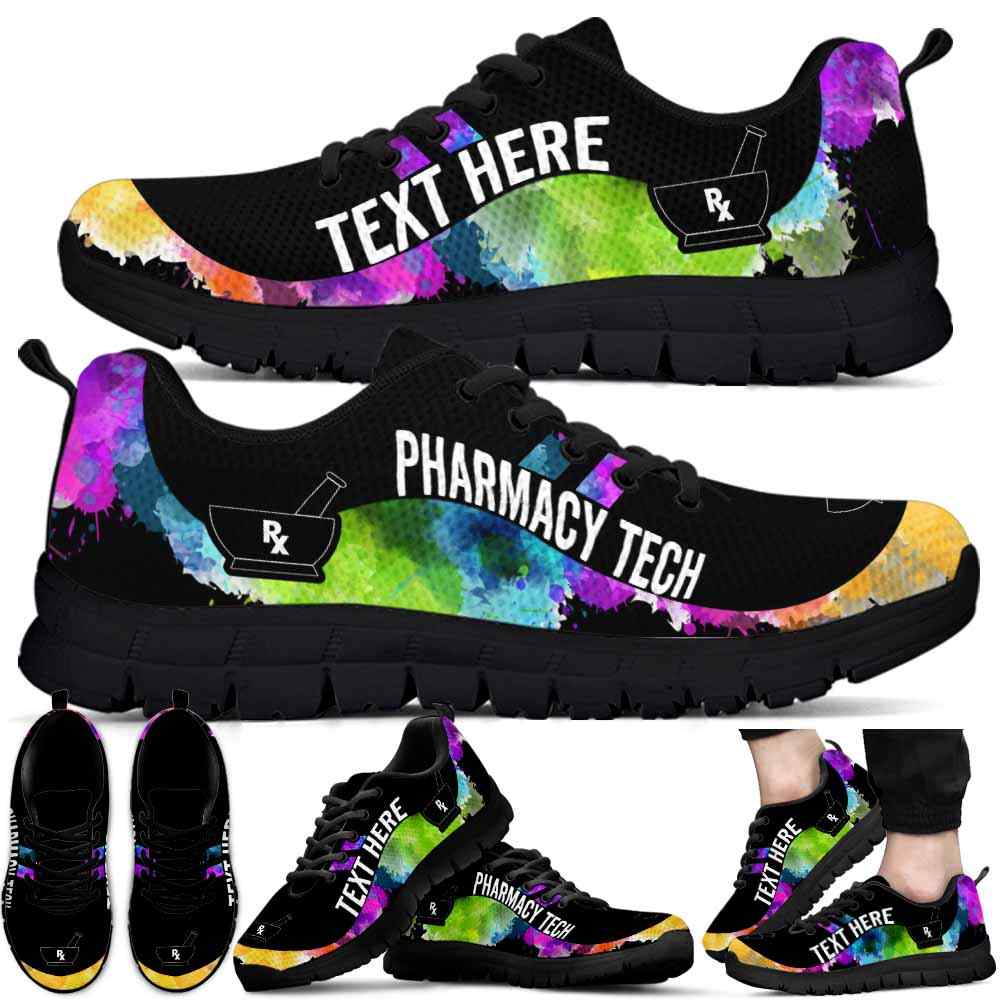 SS-U-Nurse-Watercolor01NaSportline9-PhmaTec-18@undefined-Pharmacy Tech Pharmacy Technician Watercolor Sneakers Gym Running Shoes Gift Women Men. Custom Shoes.