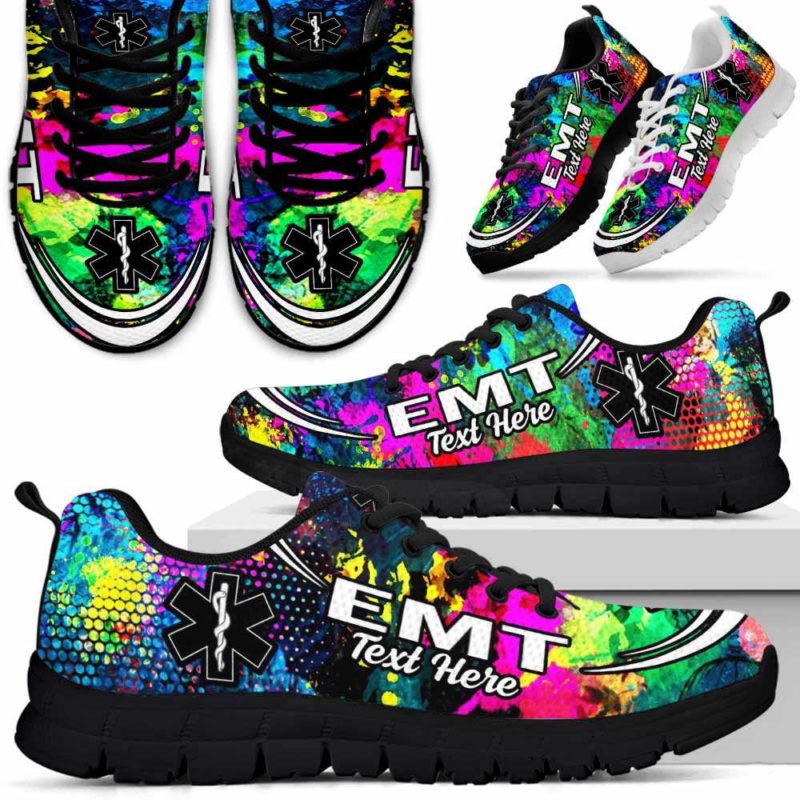 SS-U-Nurse-Watercolor02NaSportline10a-EMT-4@undefined-Emt Emergency Medical Technician Watercolor Sneakers Gym Running Shoes Gift Women Men. Custom Shoes.