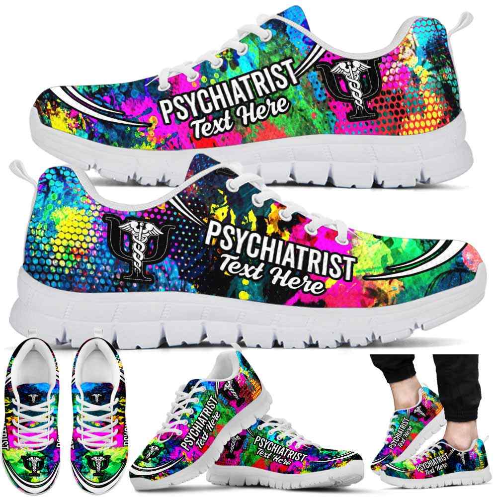 SS-U-Nurse-Watercolor02NaSportline10a-Psychi-22@undefined-Psychiatrist Watercolor Sneakers Gym Running Shoes Gift Women Men. Custom Shoes.