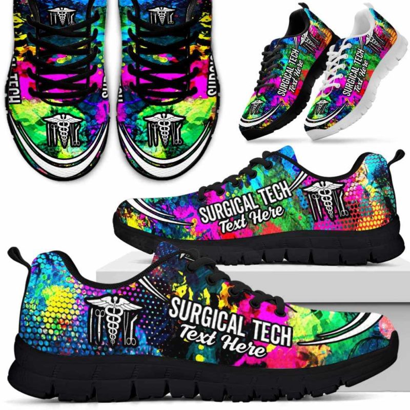 SS-U-Nurse-Watercolor02NaSportline10a-SurTec-30@undefined-Surgical Tech Surgical Technologist Watercolor Sneakers Gym Running Shoes Gift Women Men. Custom Shoes.