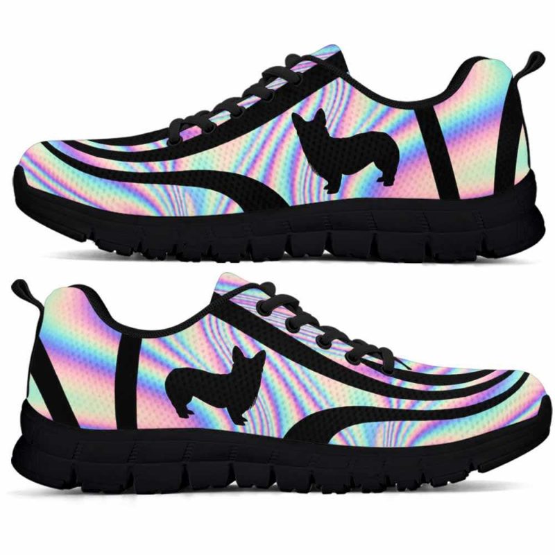 SS-U-Dog-LineAb1004-Corgi-8 @ Line Abstract Corgi-Corgi Dog Lovers Sneakers Gym Running Shoes Gift For Women Men. Rainbow Color Gradient Dog Mom Dog Dad Custom Shoes.