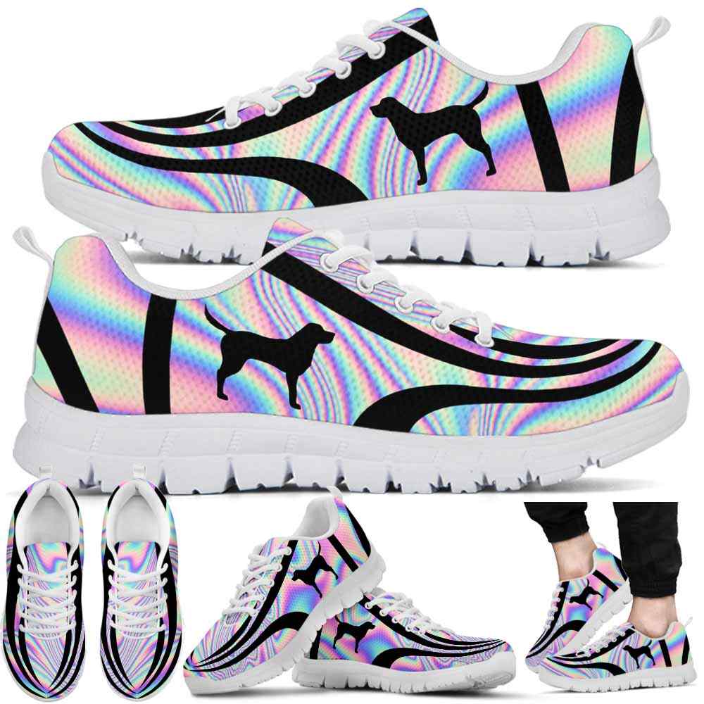 SS-U-Dog-LineAb1004-Lab-17 @ Line Abstract Lab-Lab Dog Lovers Sneakers Gym Running Shoes Gift For Women Men. Rainbow Color Gradient Dog Mom Dog Dad Custom Shoes. Labrador Retriever