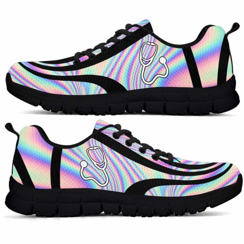 SS-U-Job-LineAb1003-Doct-19 @ Line Abstract Doctor-Doctor Sneakers Gym Running Shoes, Gift For Women And Men. Rainbow Color Gradient Custom Personalized Shoes.