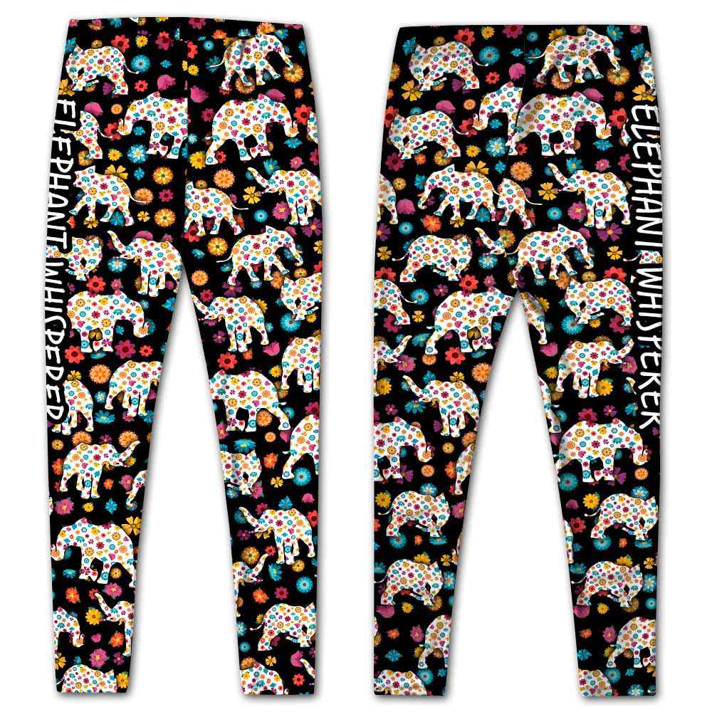 LEGG-W-Ani-ElepSilhColoFlwr-Elph-1 @ Elephants Silhouette Colorful Flower-Elephant Leggings For Women. Silhouette Colorful Flower Elephant Leggings. Elephant Women Leggings. Yoga Workout Custom Leggings Gift.