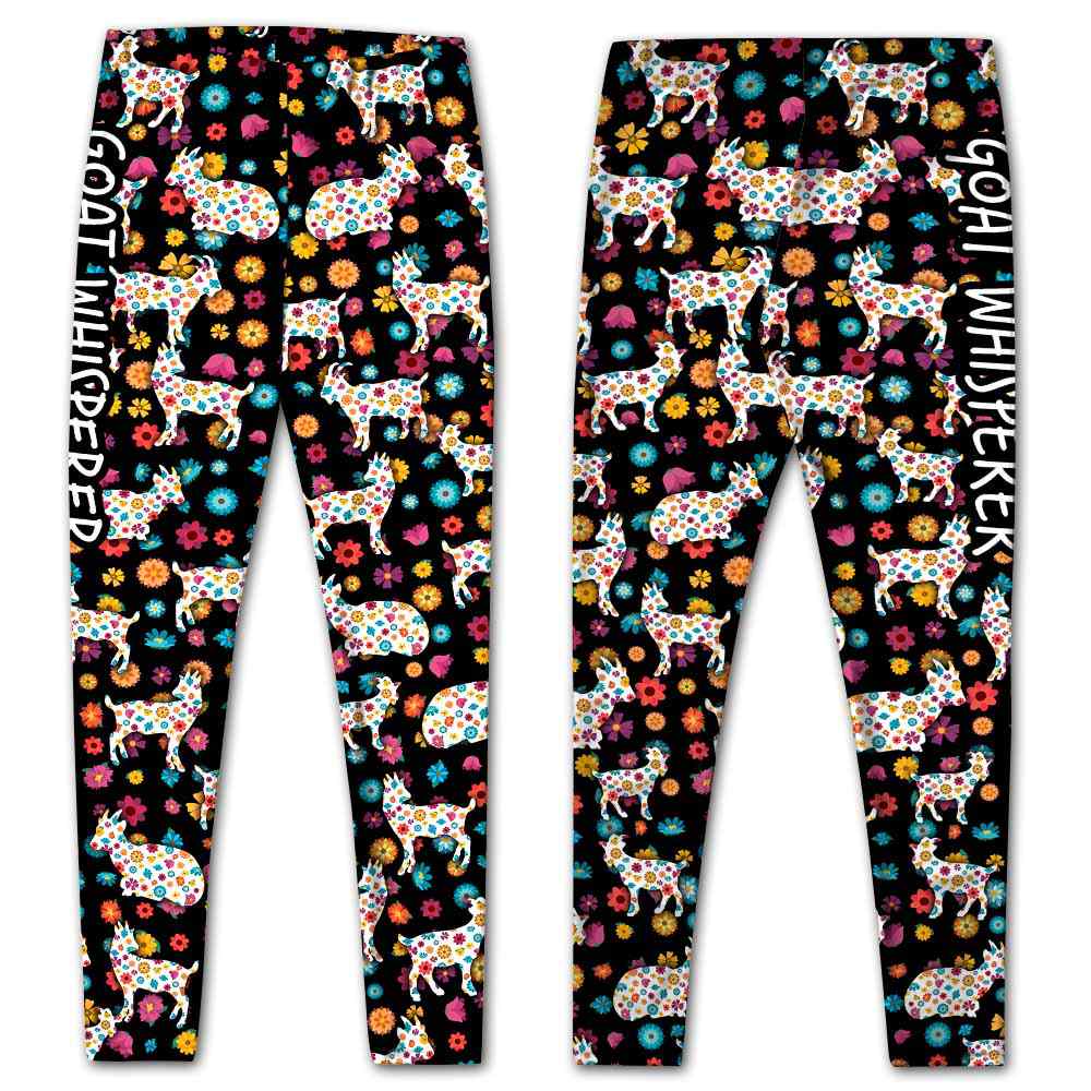 LEGG-W-Ani-GoatSilhColoFlwr-Goat-1 @ Goats Silhouette Colorful Flower-Goat Leggings For Women. Silhouette Colorful Flower Goat Printed Leggings. Goat Women Leggings. Yoga Workout Custom Leggings Gift.
