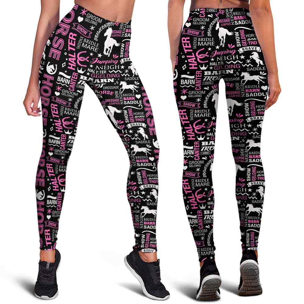 LEGG-W-Ani-HorsTypo-Hrse-2 @ Horse Typo For Girl-Horse Leggings For Women. Horse Typo For Girl Horse Pattern Printed Leggings. Horse Women Leggings. Yoga Workout Custom Leggings Gift.