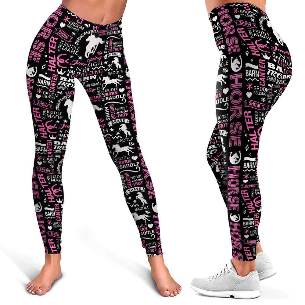 LEGG-W-Ani-HorsTypo-Hrse-2 @ Horse Typo For Girl-Horse Leggings For Women. Horse Typo For Girl Horse Pattern Printed Leggings. Horse Women Leggings. Yoga Workout Custom Leggings Gift.