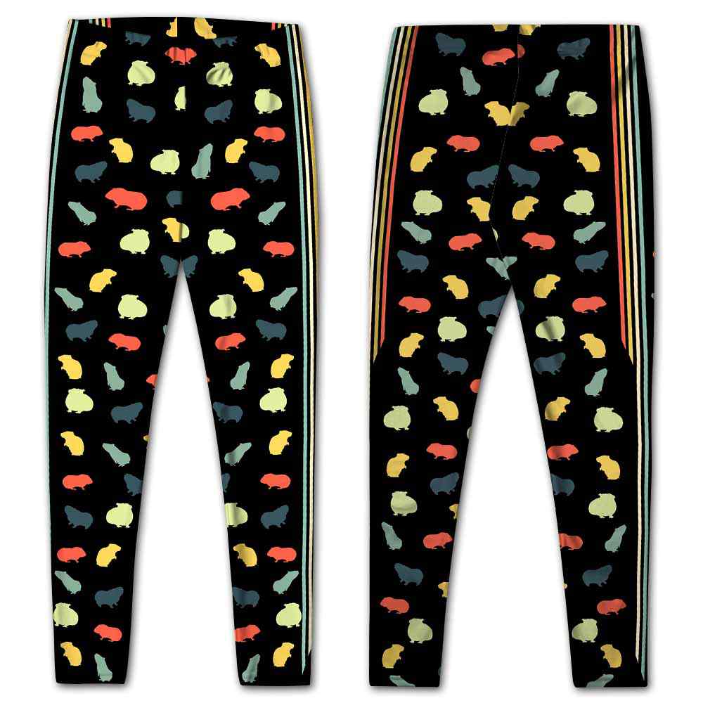 LEGG-W-Ani-RetrLineGuinPigVint-Gpig-1 @ Retro Line Guinea pig Vintage-Guinea Pig Leggings For Women. Retro Line Vintage Guinea Pig Pattern Printed Leggings. Women Leggings. Yoga Workout Custom Leggings Gift.