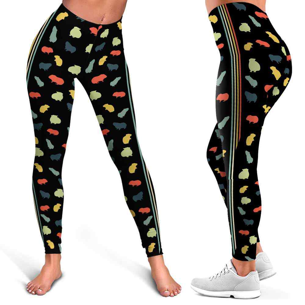 LEGG-W-Ani-RetrLineGuinPigVint-Gpig-1 @ Retro Line Guinea pig Vintage-Guinea Pig Leggings For Women. Retro Line Vintage Guinea Pig Pattern Printed Leggings. Women Leggings. Yoga Workout Custom Leggings Gift.