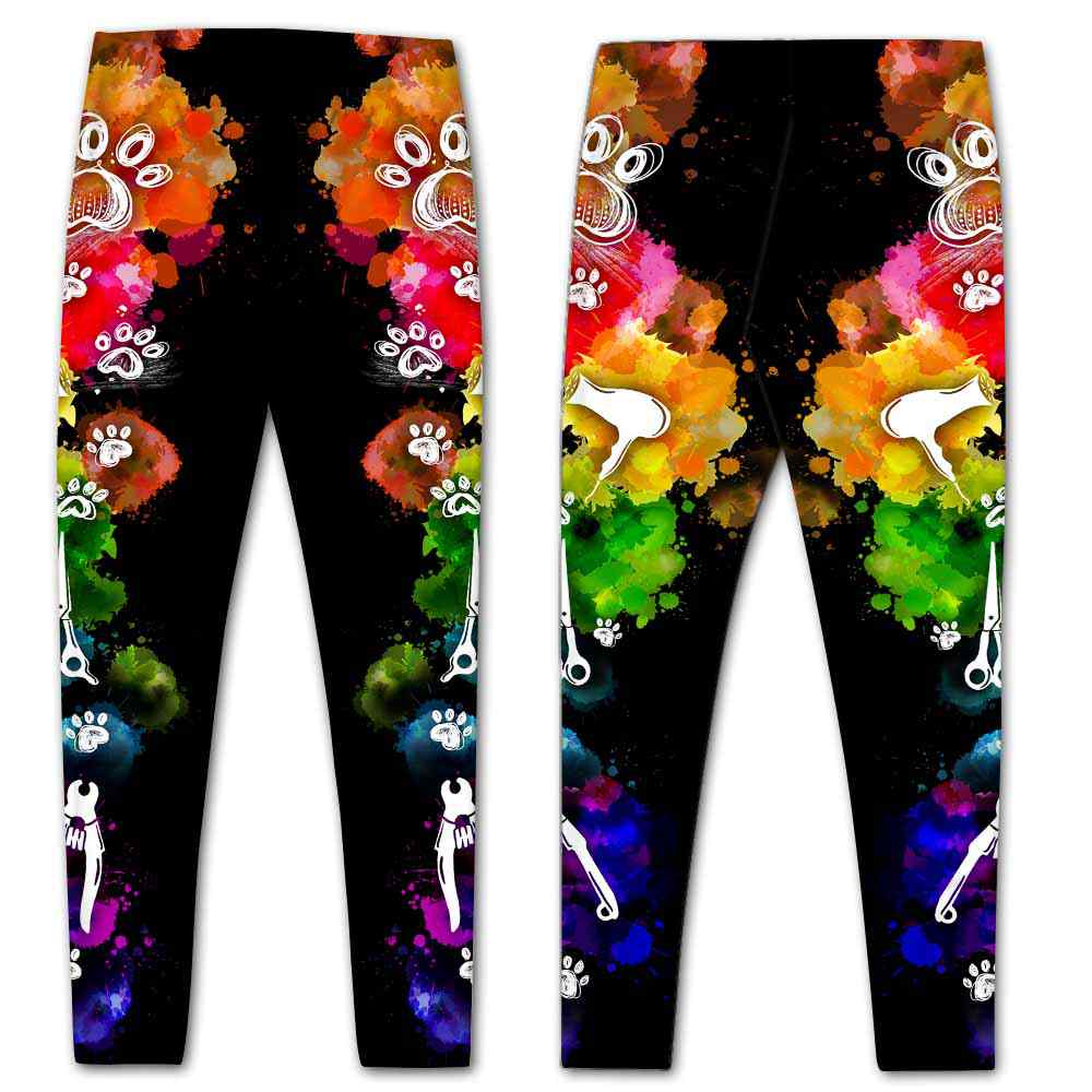 LEGG-W-Dog-DogPawGrooToolWate-Dog-0 @ Dog Paw Print Groomer Tools Watercolor-Dog Lovers Dog Paw Groomer Tools Watercolor Leggings For Women. Workout Yoga Pattern Printed Women Leggings. Dog Mom Custom Gift.