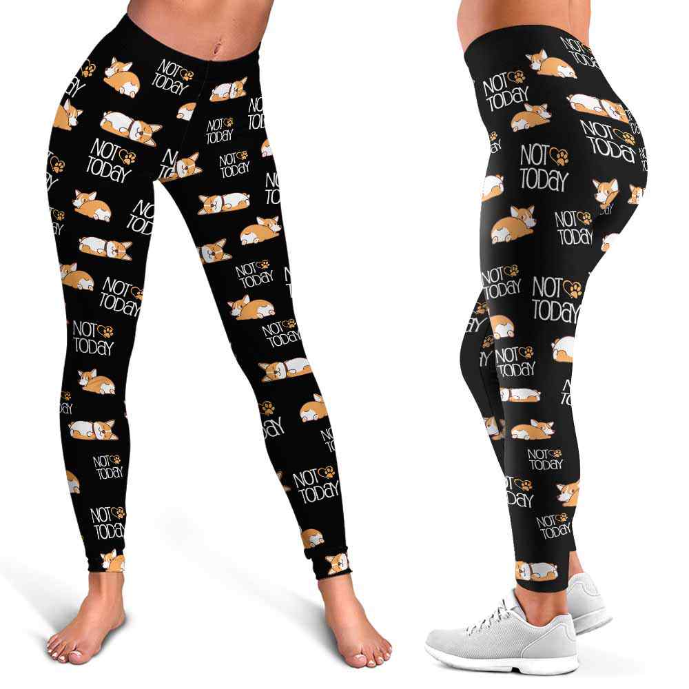LEGG-W-Dog-LazyCorg-Corgi-0 @ Cute Lazy Corgi Not Today 2-Corgi Dog Lovers Cute Lazy Corgi Not Today Leggings For Women. Workout Yoga Women Leggings. Dog Mom Custom Gift.