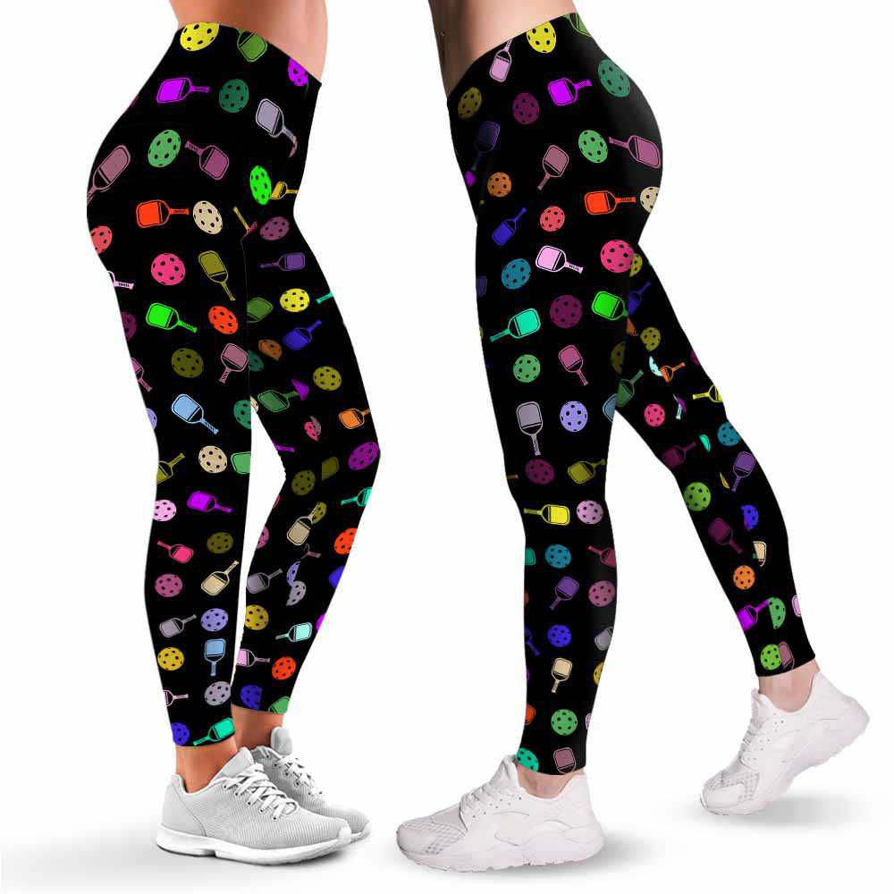 LEGG-W-Hobb-PickColo-Pklb-0 @ PickleBall ColorFul Pattern-Pickleball Leggings For Women. Pickleball Colorful Pattern Printed Women Leggings. Yoga Workout Custom Personalized Gift.