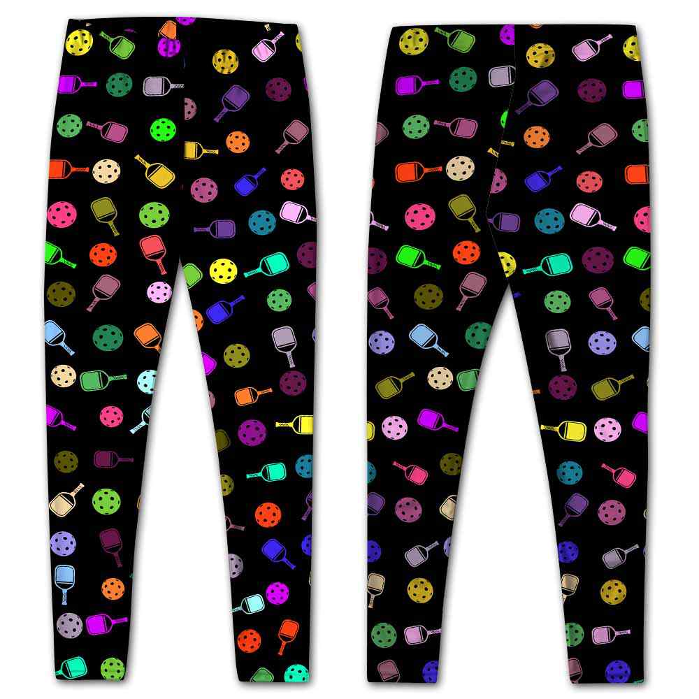 LEGG-W-Hobb-PickColo-Pklb-0 @ PickleBall ColorFul Pattern-Pickleball Leggings For Women. Pickleball Colorful Pattern Printed Women Leggings. Yoga Workout Custom Personalized Gift.