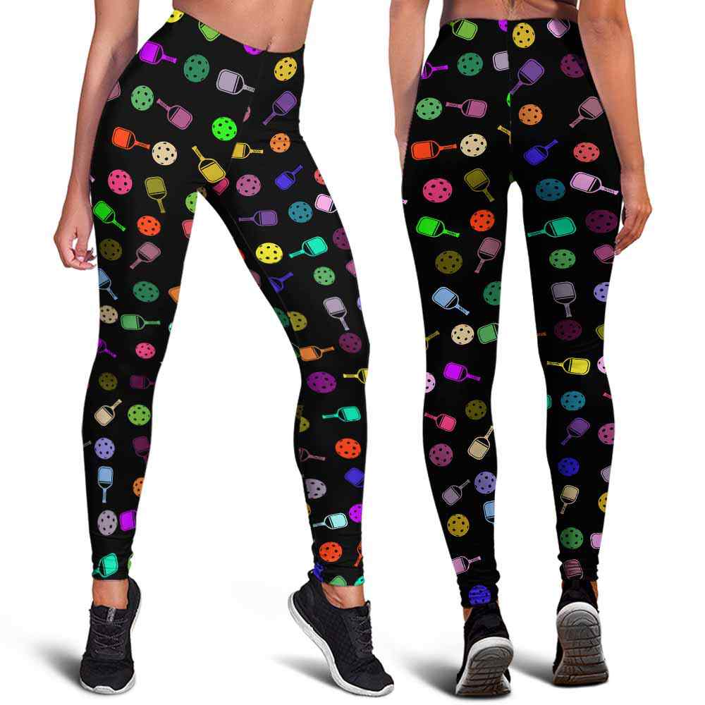LEGG-W-Hobb-PickColo-Pklb-0 @ PickleBall ColorFul Pattern-Pickleball Leggings For Women. Pickleball Colorful Pattern Printed Women Leggings. Yoga Workout Custom Personalized Gift.