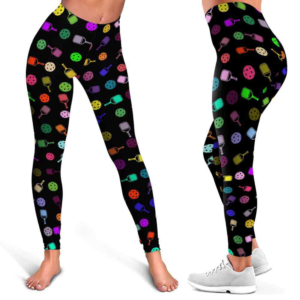 LEGG-W-Hobb-PickColo-Pklb-0 @ PickleBall ColorFul Pattern-Pickleball Leggings For Women. Pickleball Colorful Pattern Printed Women Leggings. Yoga Workout Custom Personalized Gift.