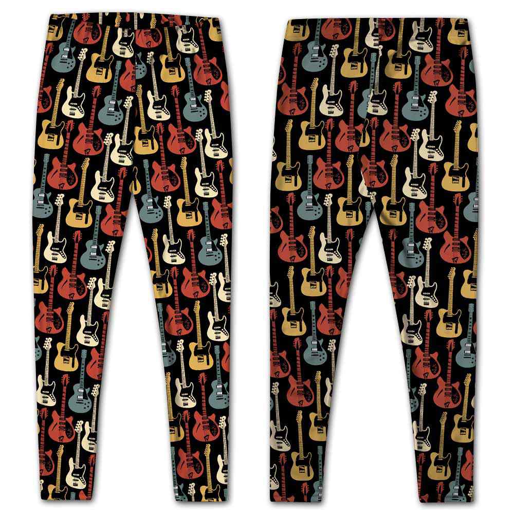 LEGG-W-Hobb-RetrElecGuitVint-Egtr-1 @ Retro Electric Guitars Vintage 60's 70's-Electric Guitar Leggings For Women. Retro Electric Guitars Vintage Pattern Printed Women Leggings. Yoga Workout Custom Personalized Gift.