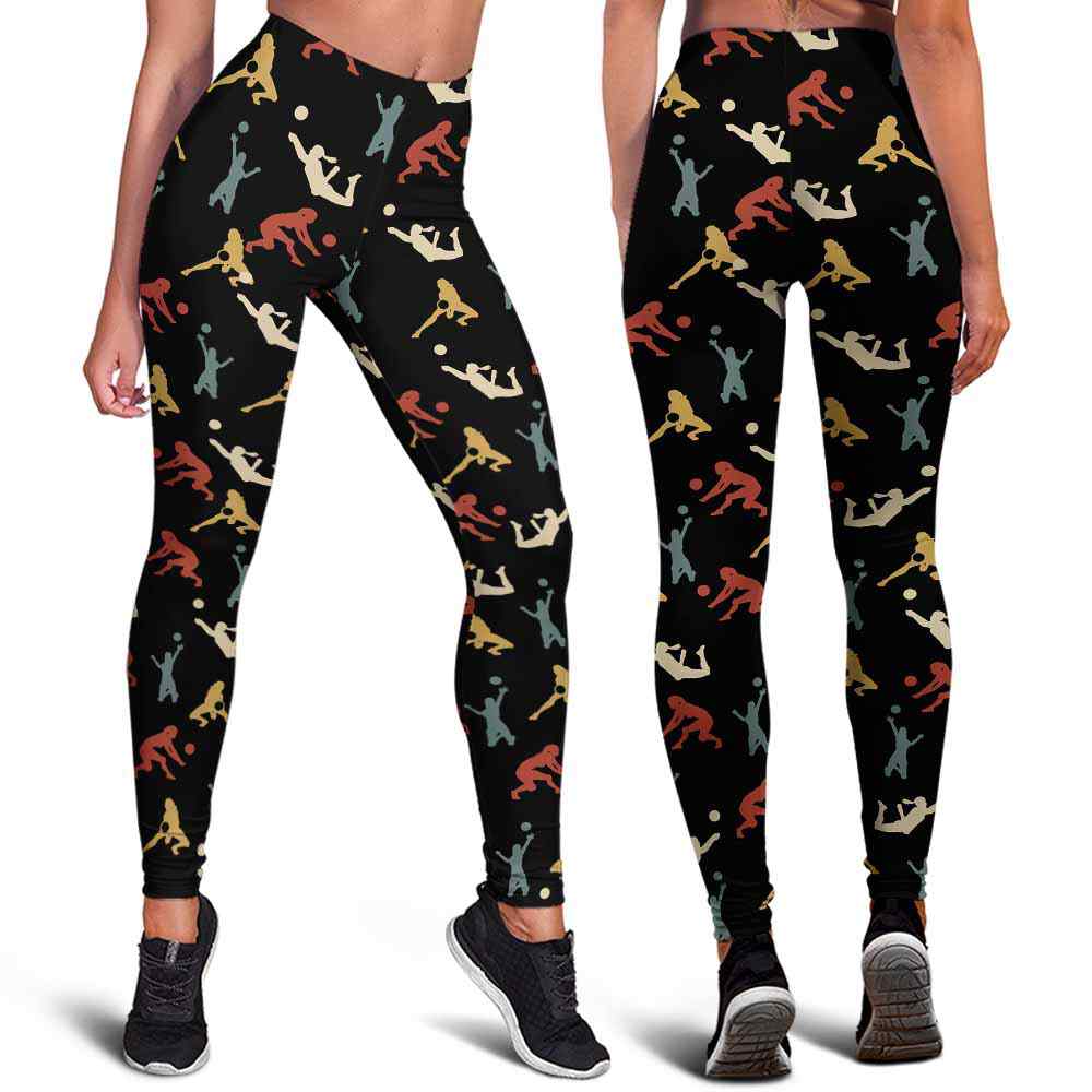 LEGG-W-Hobb-RetrVollVint-Vlbl-1 @ Retro Volleyball Vintage 60's 70's-Volleyball Leggings For Women. Retro Volleyball Vintage 60'S 70'S Pattern Printed Women Leggings. Yoga Workout Custom Personalized Gift.
