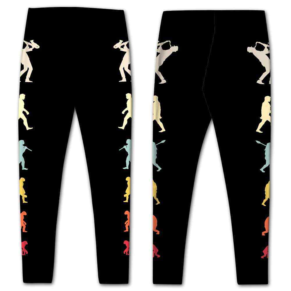 LEGG-W-Hobb-SaxoEvolOfMan-Sax-0 @ Saxophone Retro Vintage Evolution Of Man-Saxophone Leggings For Women. Retro Vintage Evolution Of Man Pattern Printed Women Leggings. Yoga Workout Custom Personalized Gift.