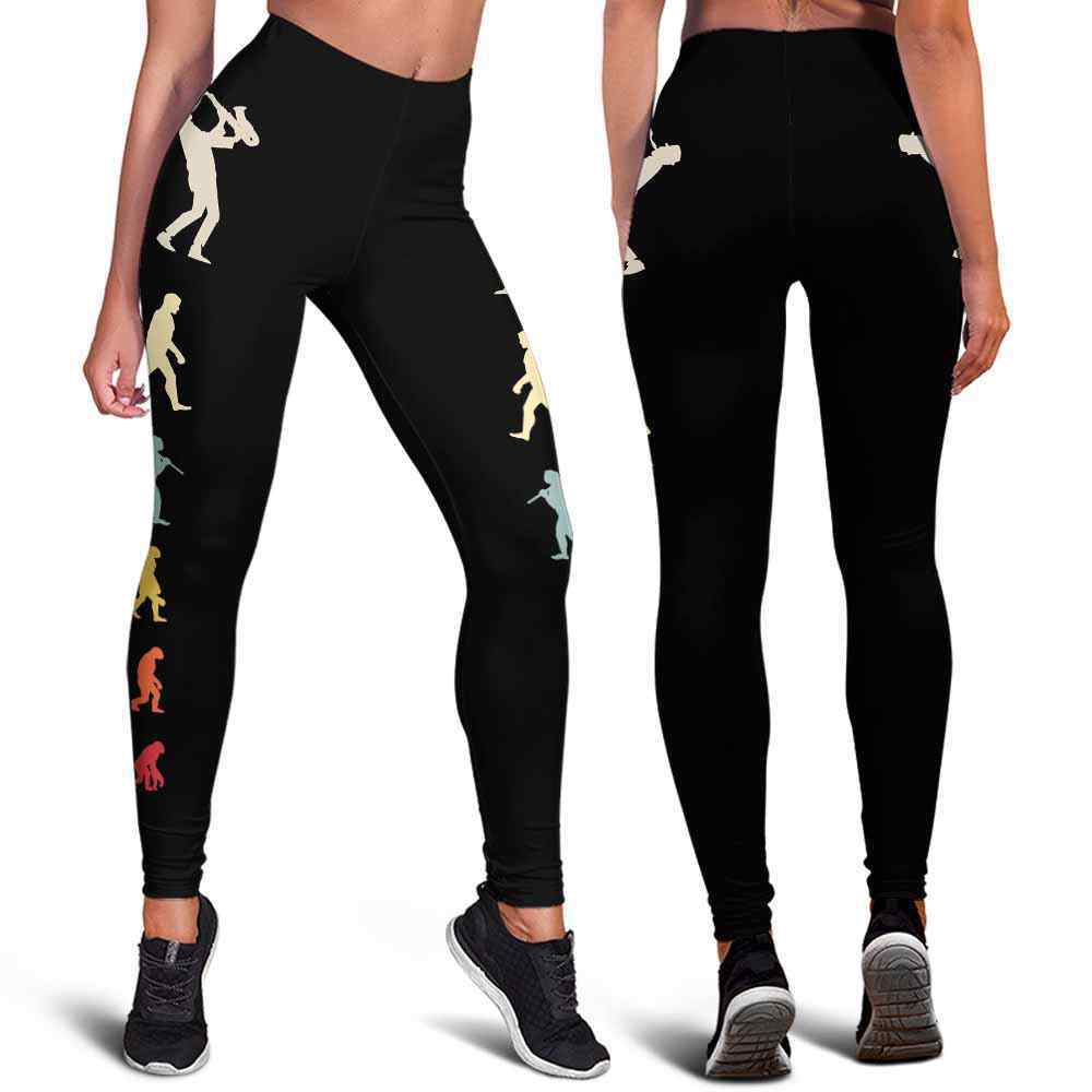 LEGG-W-Hobb-SaxoEvolOfMan-Sax-0 @ Saxophone Retro Vintage Evolution Of Man-Saxophone Leggings For Women. Retro Vintage Evolution Of Man Pattern Printed Women Leggings. Yoga Workout Custom Personalized Gift.