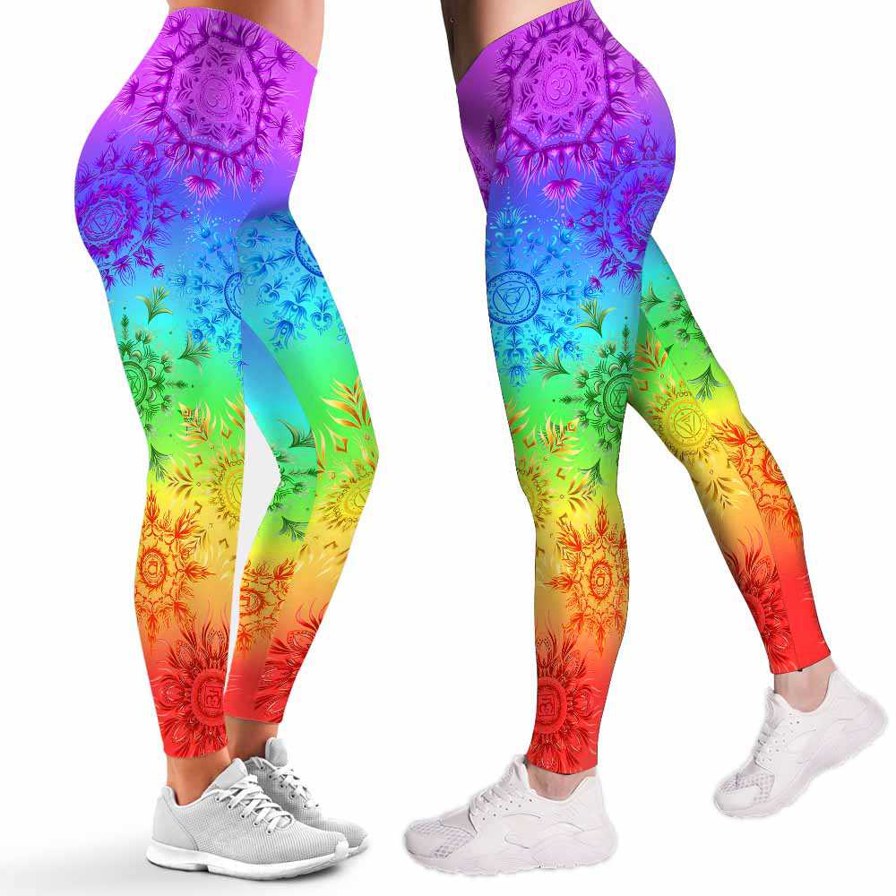 LEGG-W-Hobb-Yoga-Chak-0 @ Seven Chakras Flower-Yoga Leggings For Women. Colorful Yoga Pattern Printed Leggings. Cute Chakra Women Leggings. Yoga Workout Leggings. Custom Leggings.
