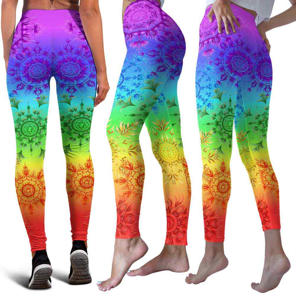 LEGG-W-Hobb-Yoga-Chak-0 @ Seven Chakras Flower-Yoga Leggings For Women. Colorful Yoga Pattern Printed Leggings. Cute Chakra Women Leggings. Yoga Workout Leggings. Custom Leggings.