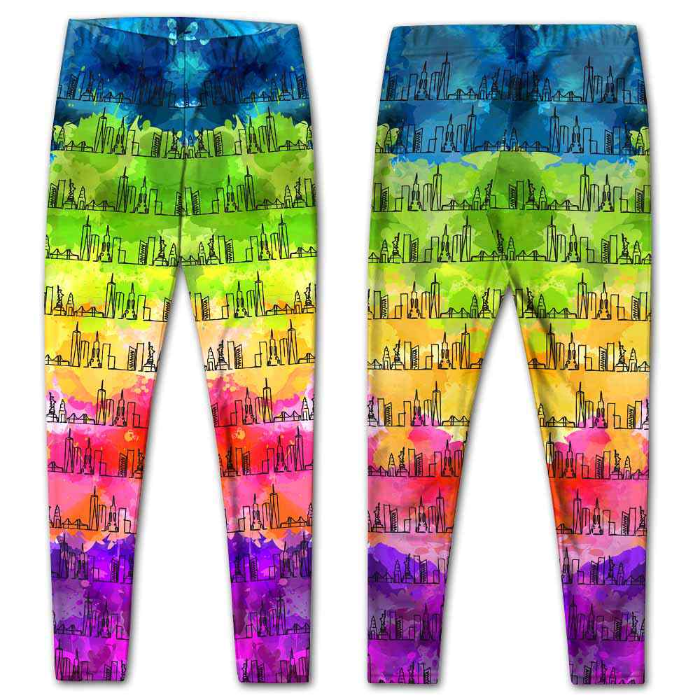 LEGG-W-Plce-NewyWate-Nyrk-0 @ NewYork Skyline Watercolor-New York Leggings For Women. Newyork Skyline Watercolor Pattern Printed Women Leggings. Yoga Workout Custom Personalized Gift.