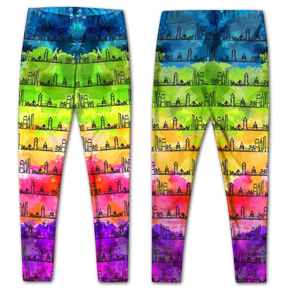 LEGG-W-Stt-SanFranWate-Sanf-0 @ San Francisco Skyline Watercolor-San Francisco Leggings For Women. San Francisco Skyline Watercolor Pattern Printed Women Leggings. Yoga Workout Custom Personalized Gift.