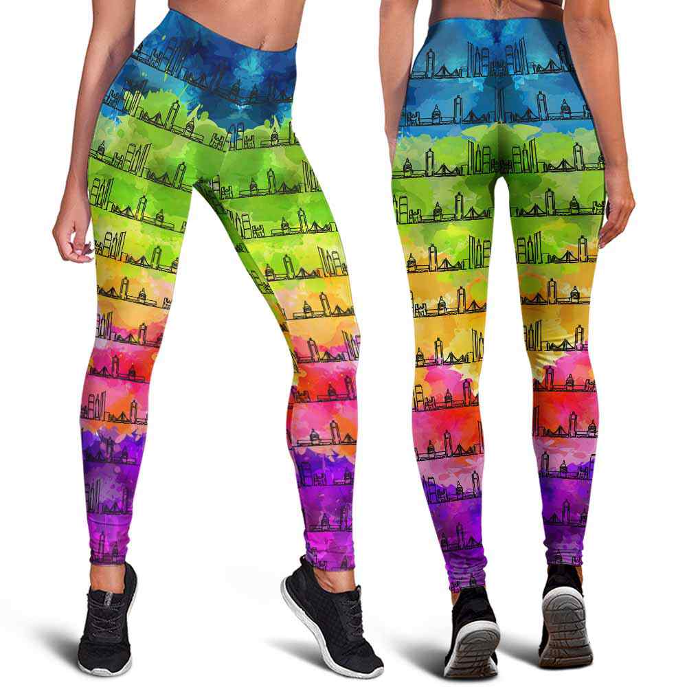LEGG-W-Stt-SanFranWate-Sanf-0 @ San Francisco Skyline Watercolor-San Francisco Leggings For Women. San Francisco Skyline Watercolor Pattern Printed Women Leggings. Yoga Workout Custom Personalized Gift.