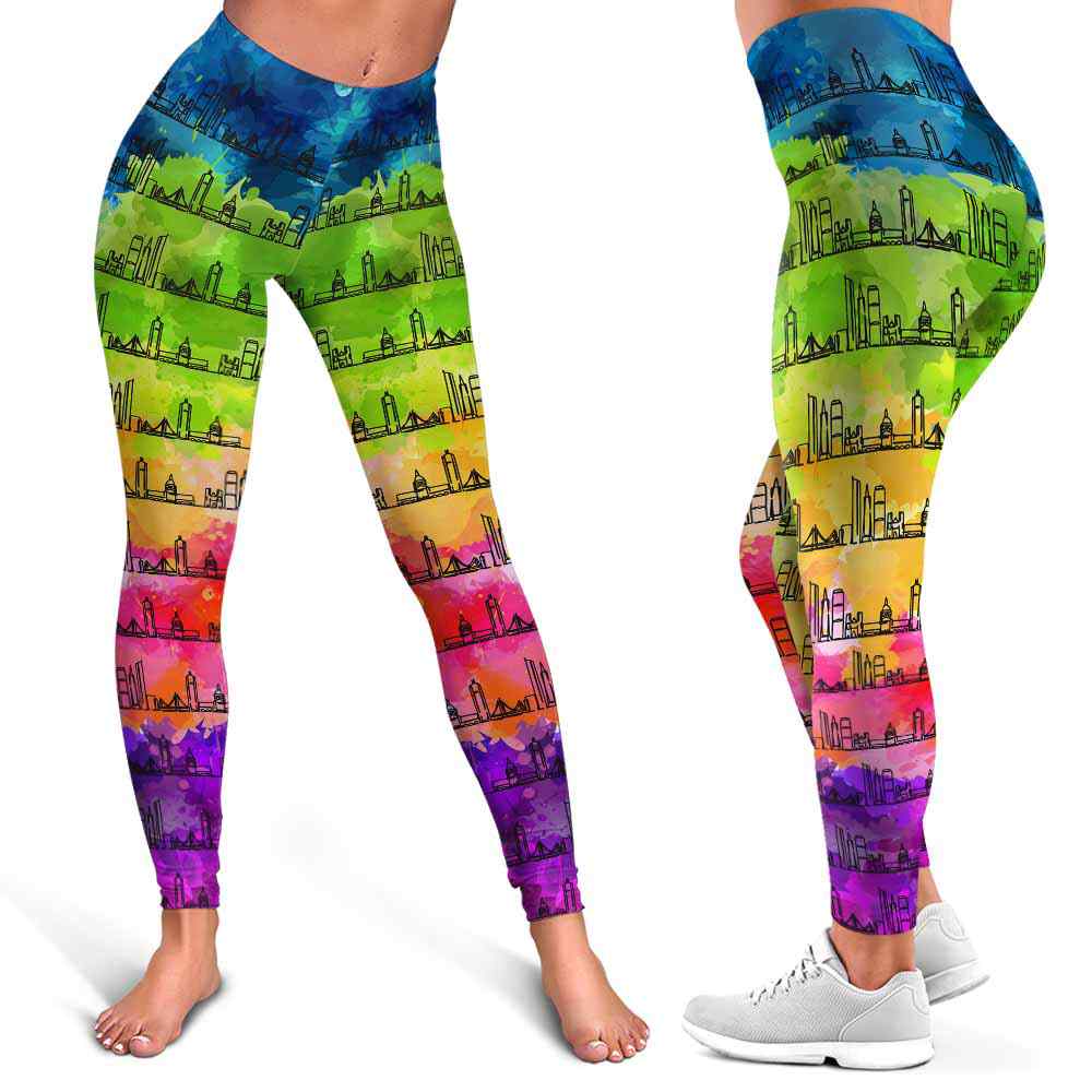 LEGG-W-Stt-SanFranWate-Sanf-0 @ San Francisco Skyline Watercolor-San Francisco Leggings For Women. San Francisco Skyline Watercolor Pattern Printed Women Leggings. Yoga Workout Custom Personalized Gift.