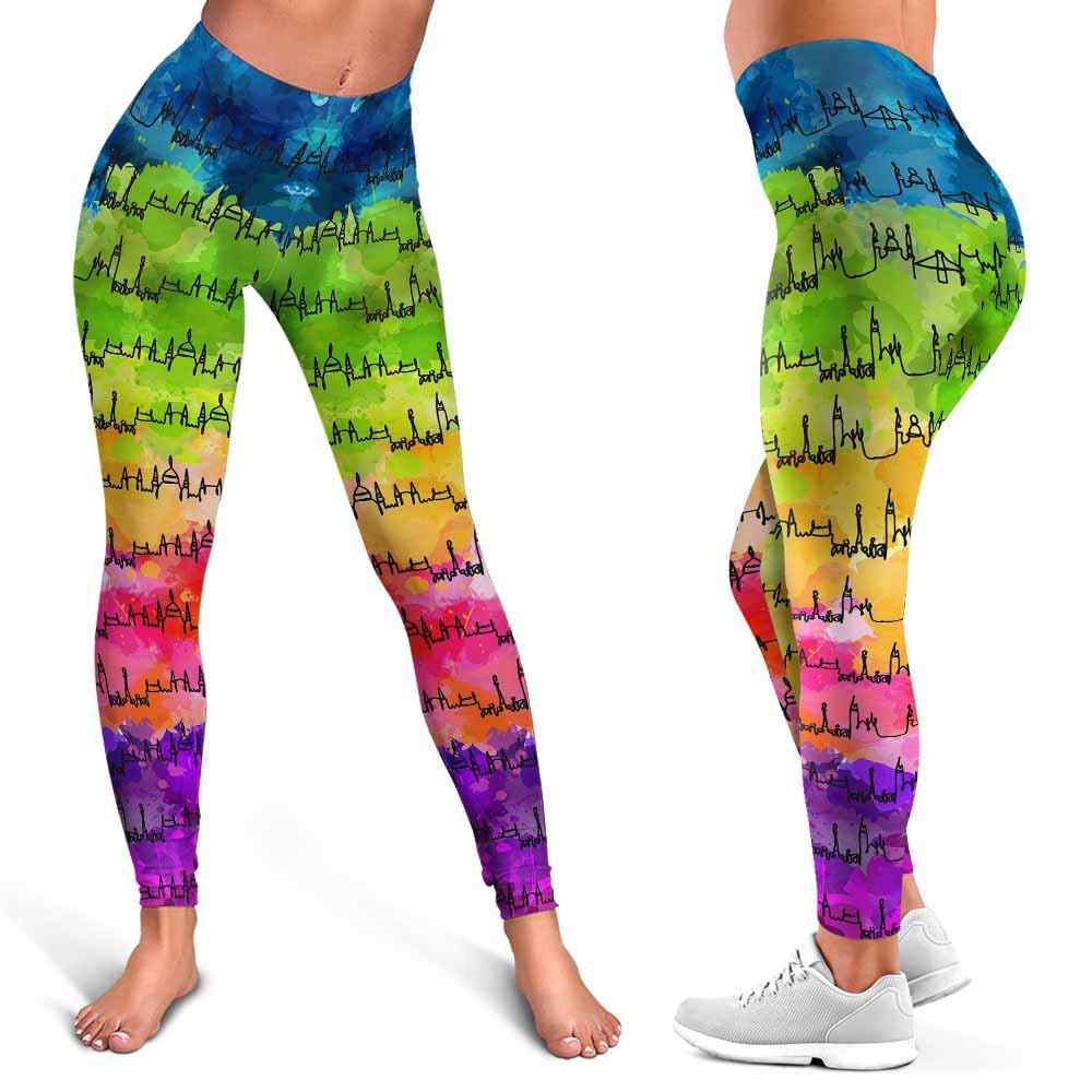 LEGG-W-Stt-BudaWate-Bdpe-0 @ Budapest Skyline Watercolor-Budapest Love Leggings For Women. Skyline Watercolor Pattern Printed Women Leggings. Womens Leggings. Yoga Workout Custom Gift.