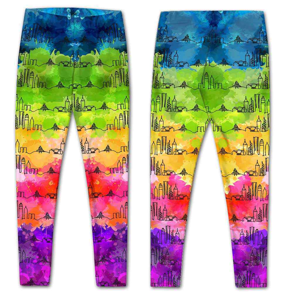 LEGG-W-Stt-HongKongWate-Hkog-0 @ Hong Kong Skyline Watercolor-Hong Kong Love Leggings For Women. Skyline Watercolor Pattern Printed Women Leggings. Womens Leggings. Yoga Workout Custom Gift.