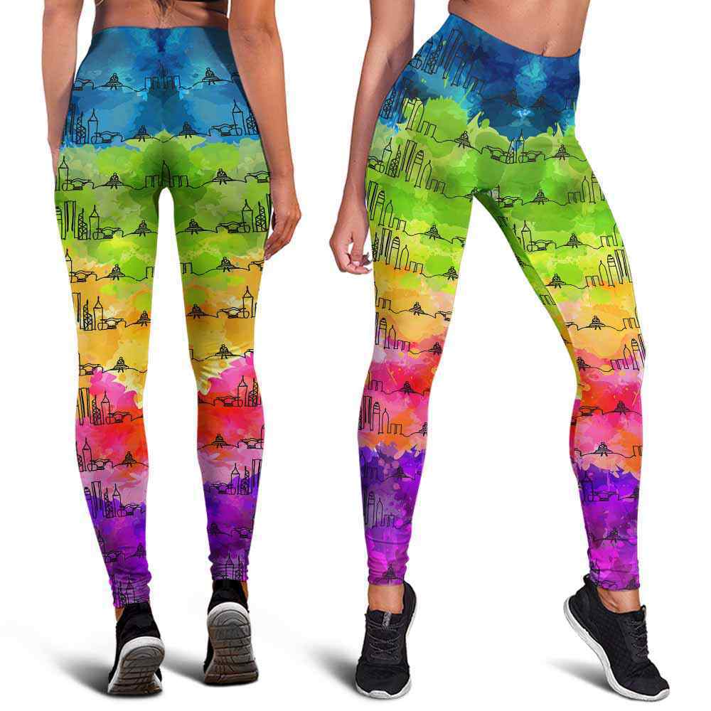 LEGG-W-Stt-HongKongWate-Hkog-0 @ Hong Kong Skyline Watercolor-Hong Kong Love Leggings For Women. Skyline Watercolor Pattern Printed Women Leggings. Womens Leggings. Yoga Workout Custom Gift.