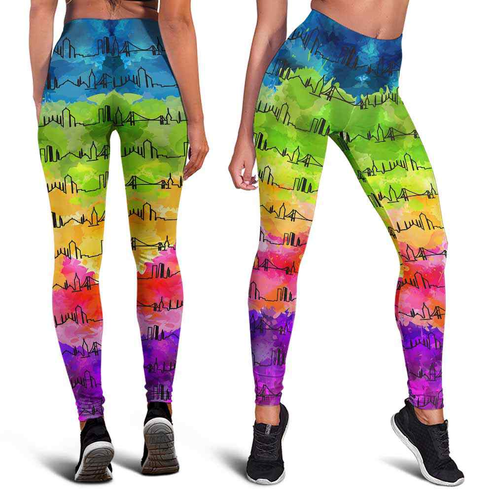 LEGG-W-Stt-IstaWate-Itbu-0 @ Istanbul Skyline Watercolor-Istanbul Love Leggings For Women. Skyline Watercolor Pattern Printed Women Leggings. Womens Leggings. Yoga Workout Custom Gift.