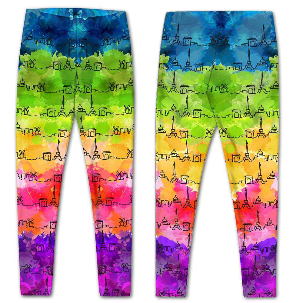 LEGG-W-Stt-PariWate-Pris-0 @ Paris Skyline Watercolor-Paris Love Leggings For Women. Skyline Watercolor Pattern Printed Women Leggings. Womens Leggings. Yoga Workout Custom Gift.