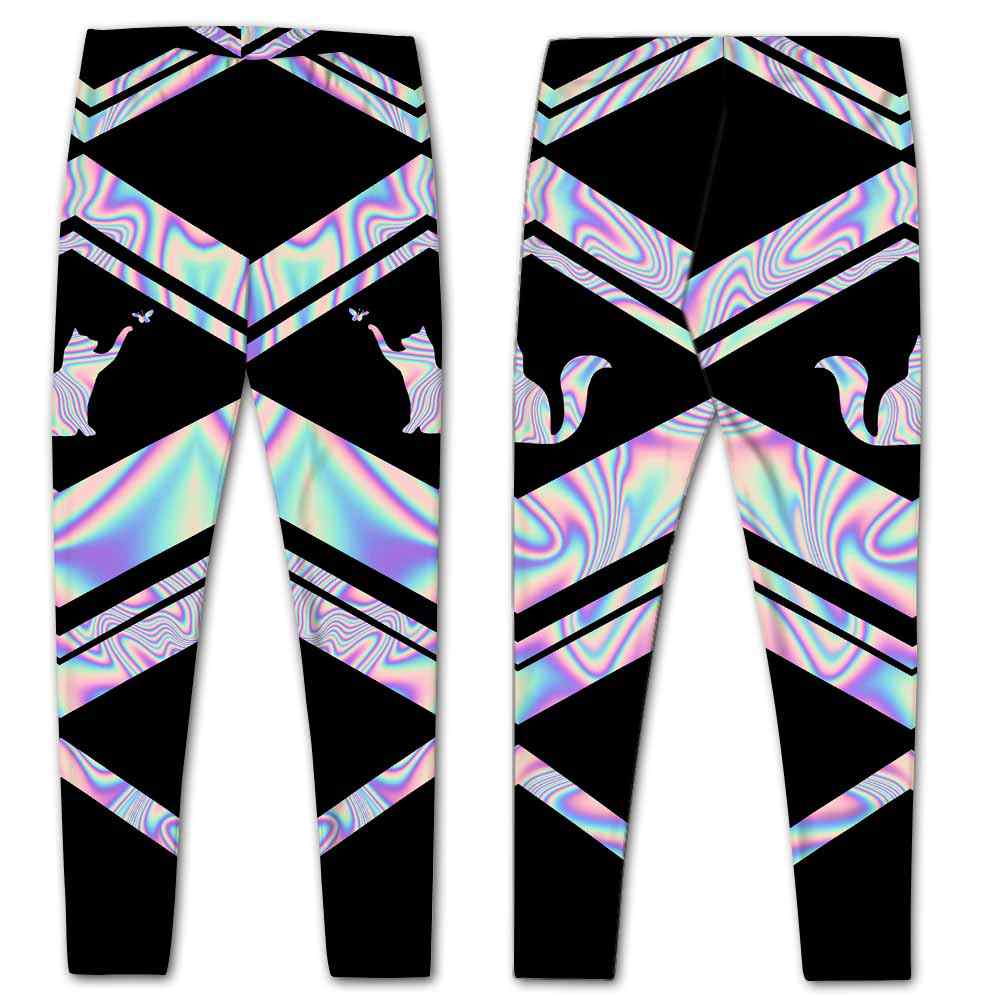 LEGG-W-Ani-Vy1AnimPinkLine-Cat-0 @ Cat-Cat Leggings For Women. Colorful Color Gradient Cat Pattern Printed Leggings. Yoga Workout Custom Women Leggings Gift For Her.